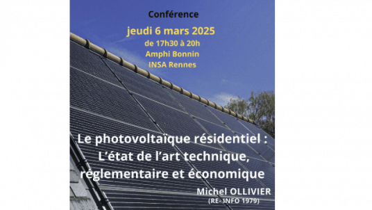 Le photovoltaïque résidentiel : L’état de l’art technique, réglementaire et économique - Conférence à Rennes